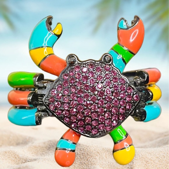 Jewelry - Colorful Enamel Crab Bracelet with Purple Crystals NWOT